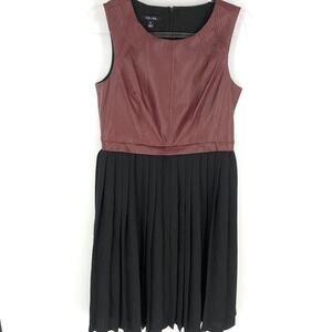 Ivy + Blue Faux Leather and Pleats Fall Dress 8